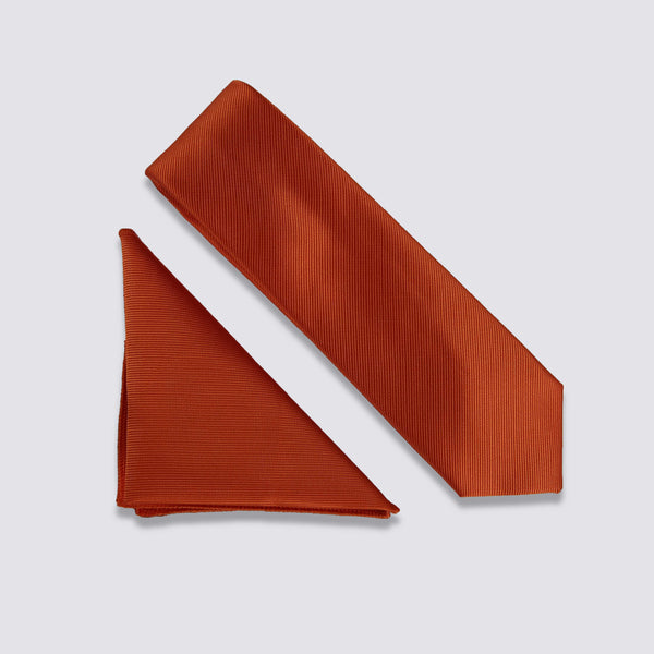RUST ORANGE MENS TIE & POCKRT SQUARE