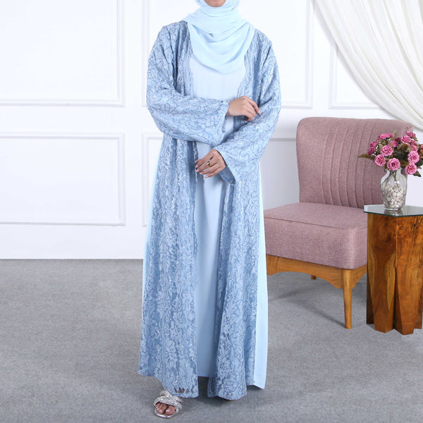 POWDER BLUE PERFECTION NET ABAYA(RB907)