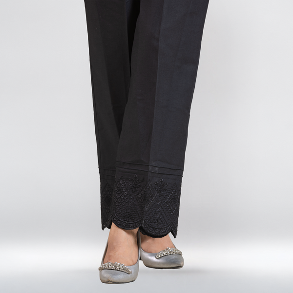 BLACK COTTON EMBROIDERED TROUSER
