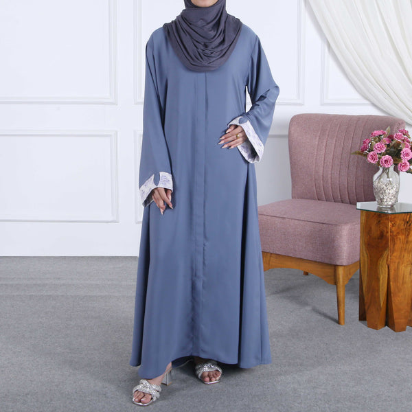 CHIC GREY FRONT OPEN ABAYA(PR892)