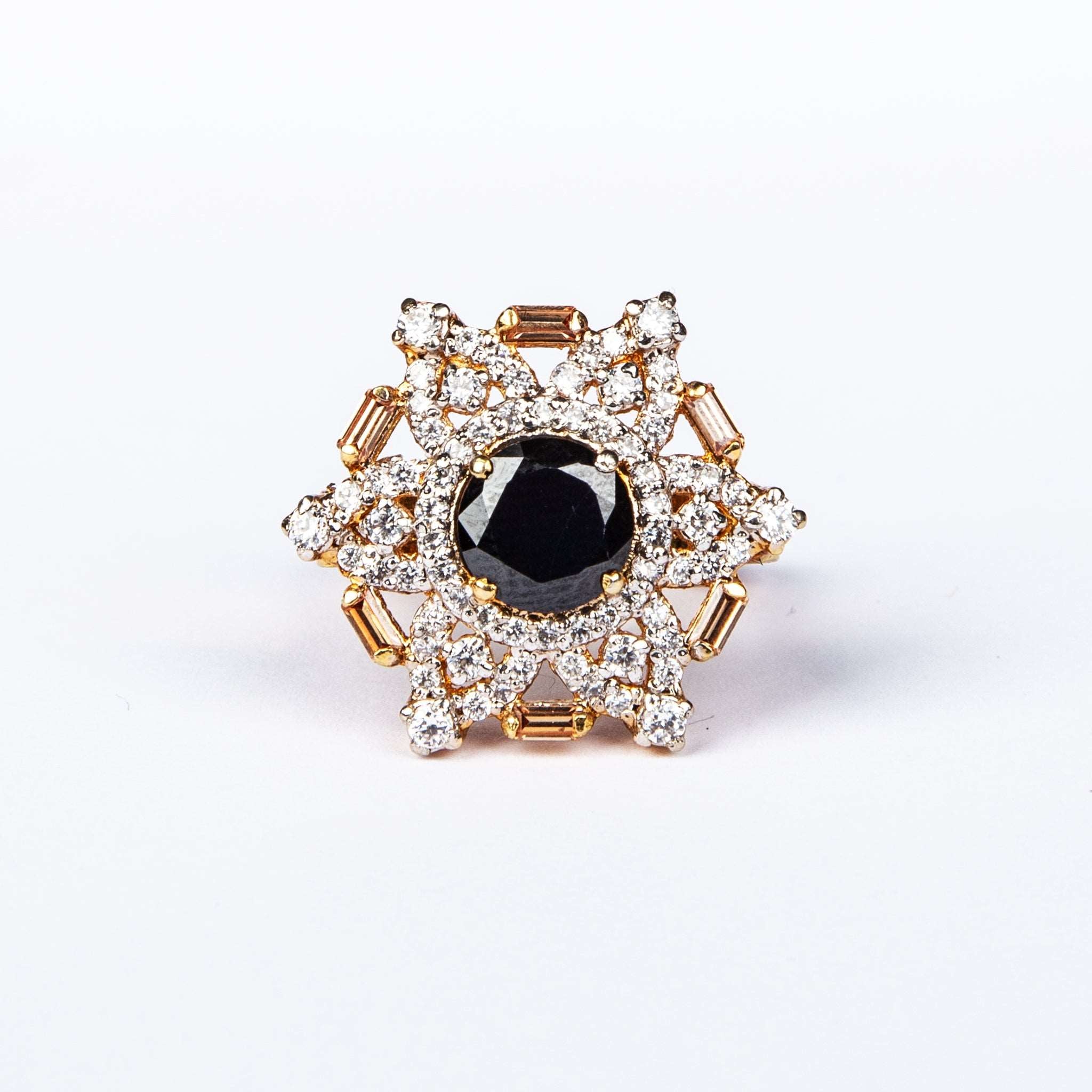Floral Black Stone Ring