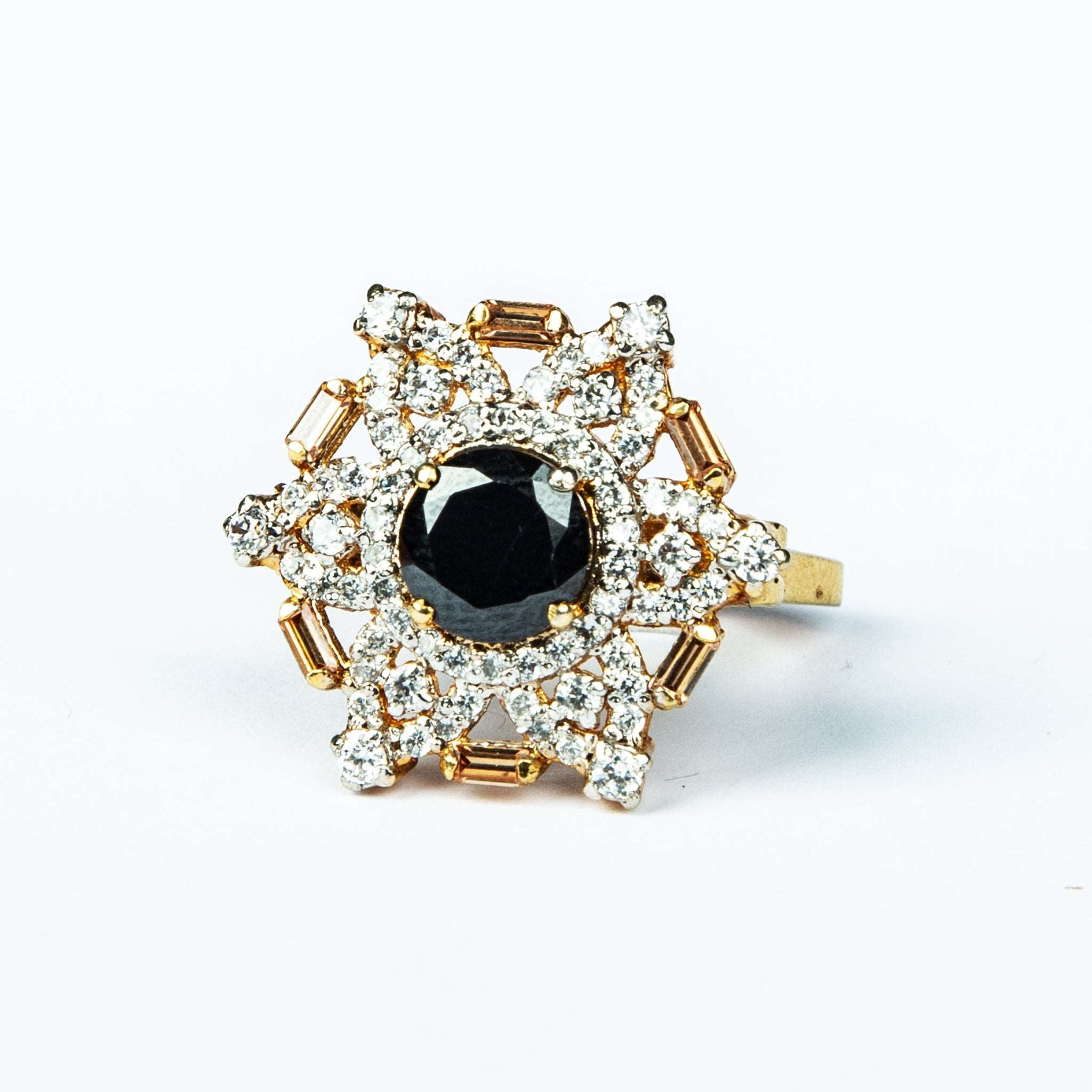 Floral Black Stone Ring