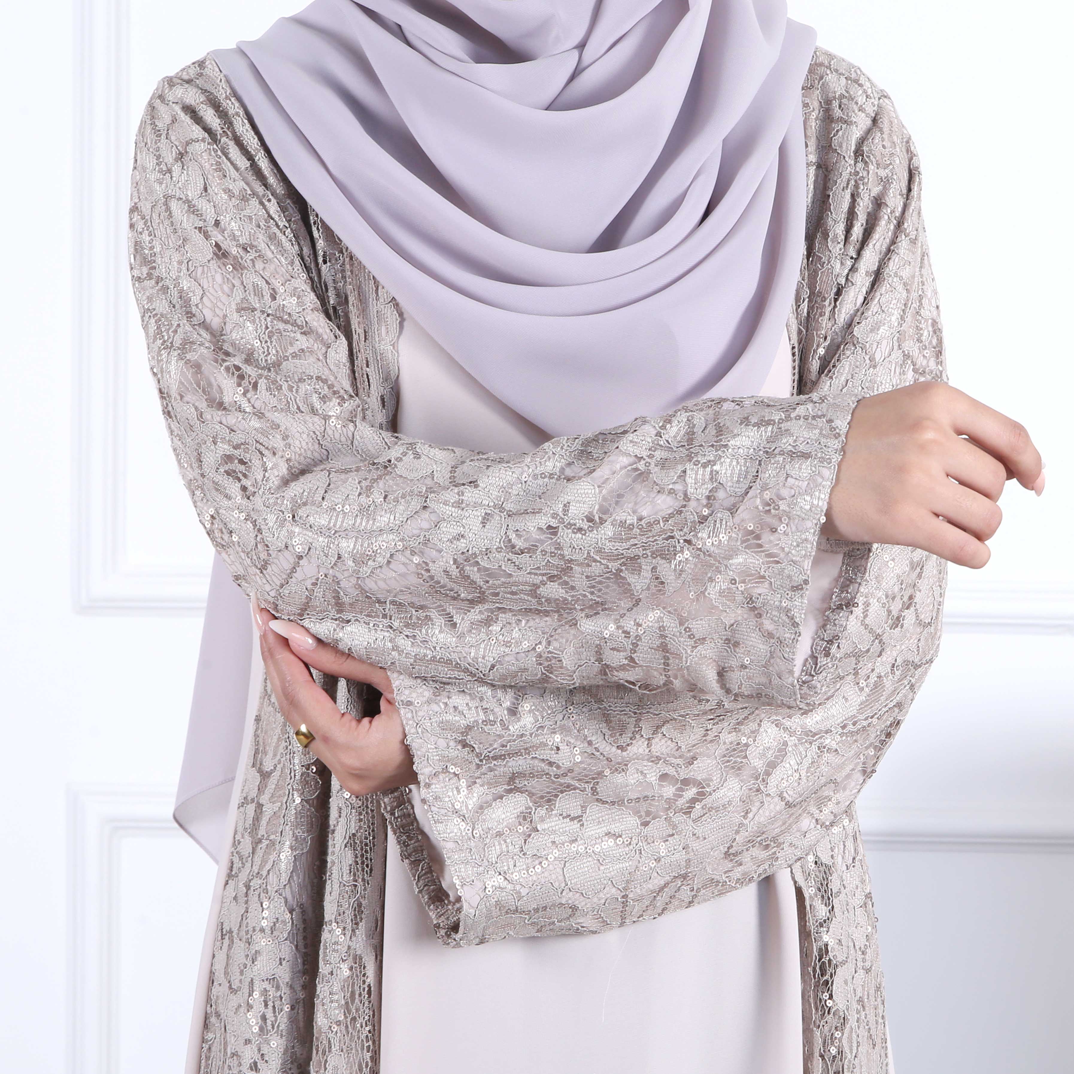 MODERN MODESTY LIGHT GREY NET ABAYA(RB907)