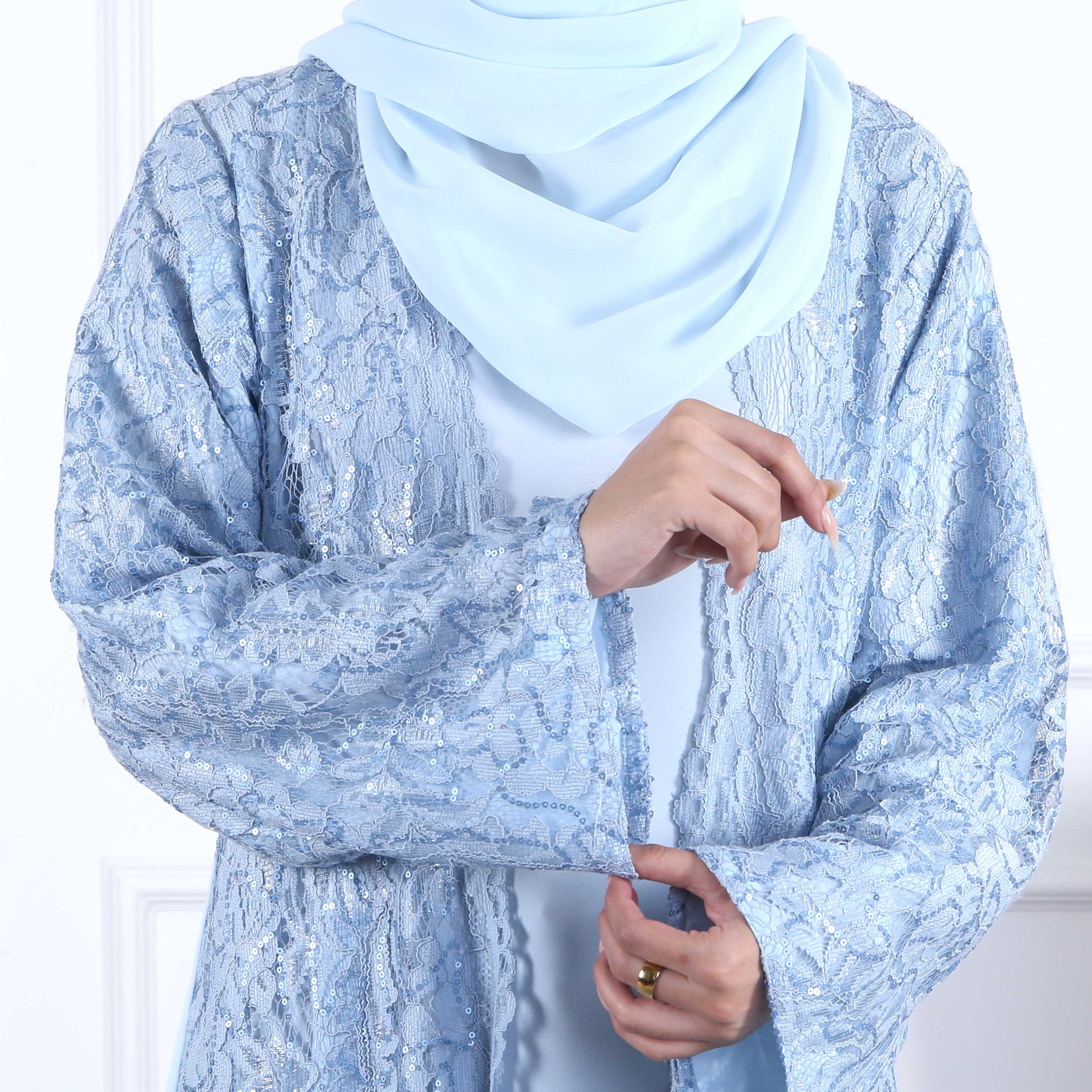 POWDER BLUE PERFECTION NET ABAYA(RB907)