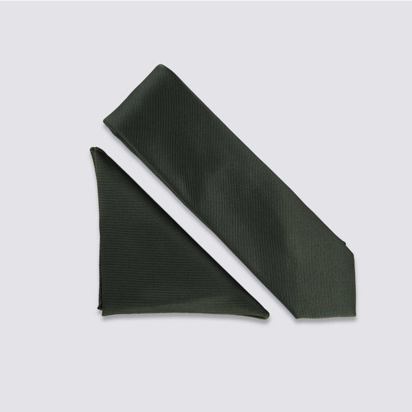 OLIVE GREEN TIE & POCKRT SQUARE