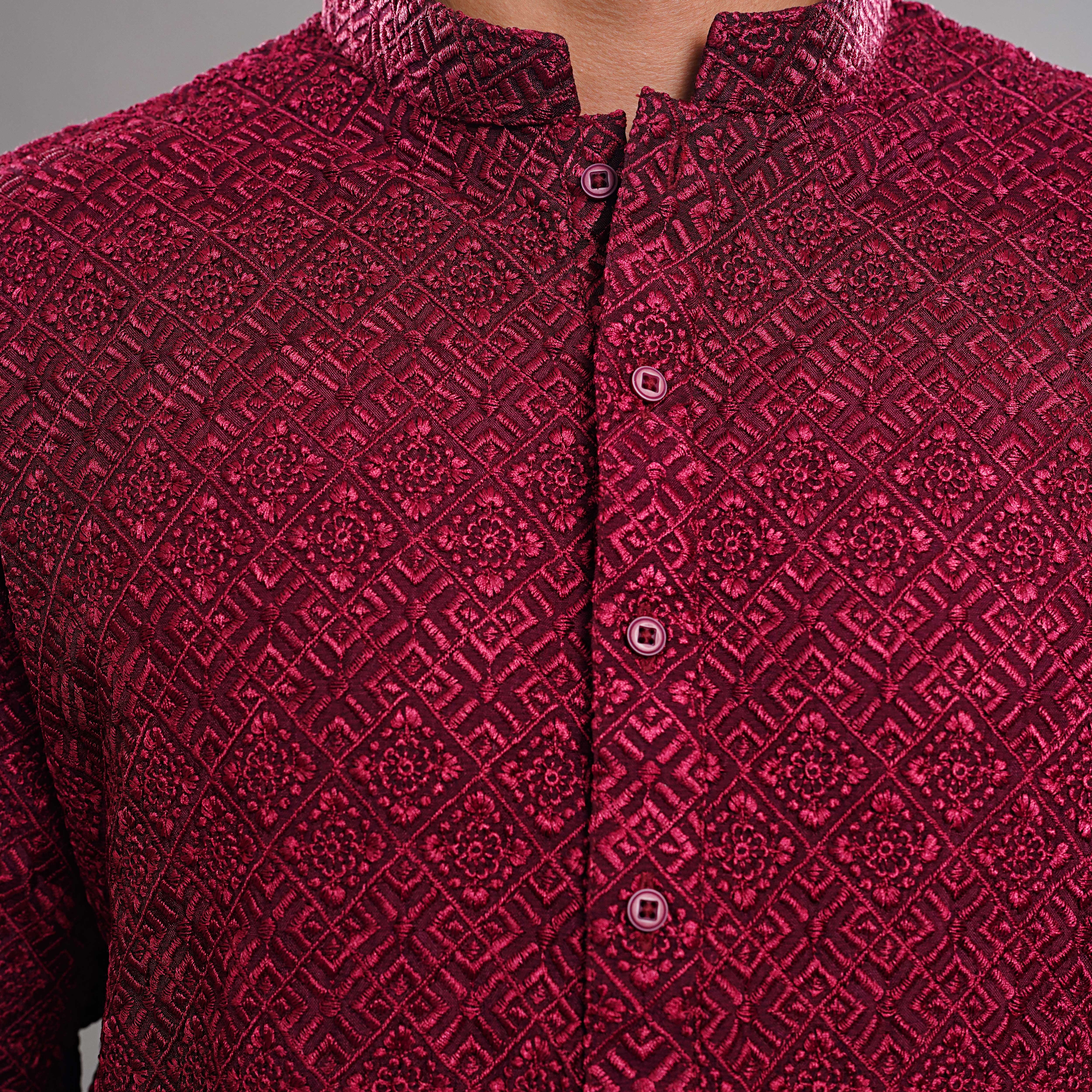 BURGUNDY CHIKANKARI KURTA (ART264)