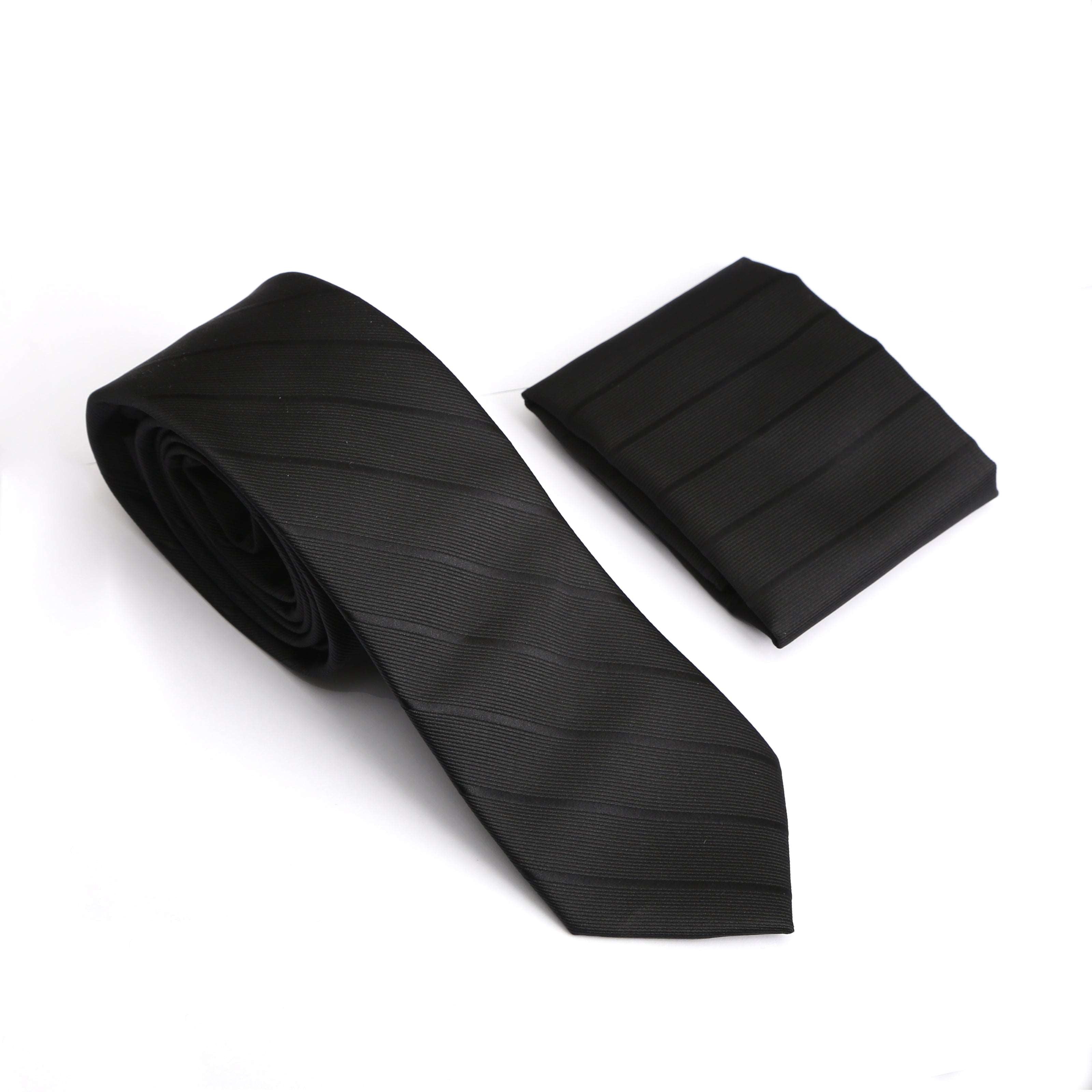 Black Strip Tie and Pocket Square