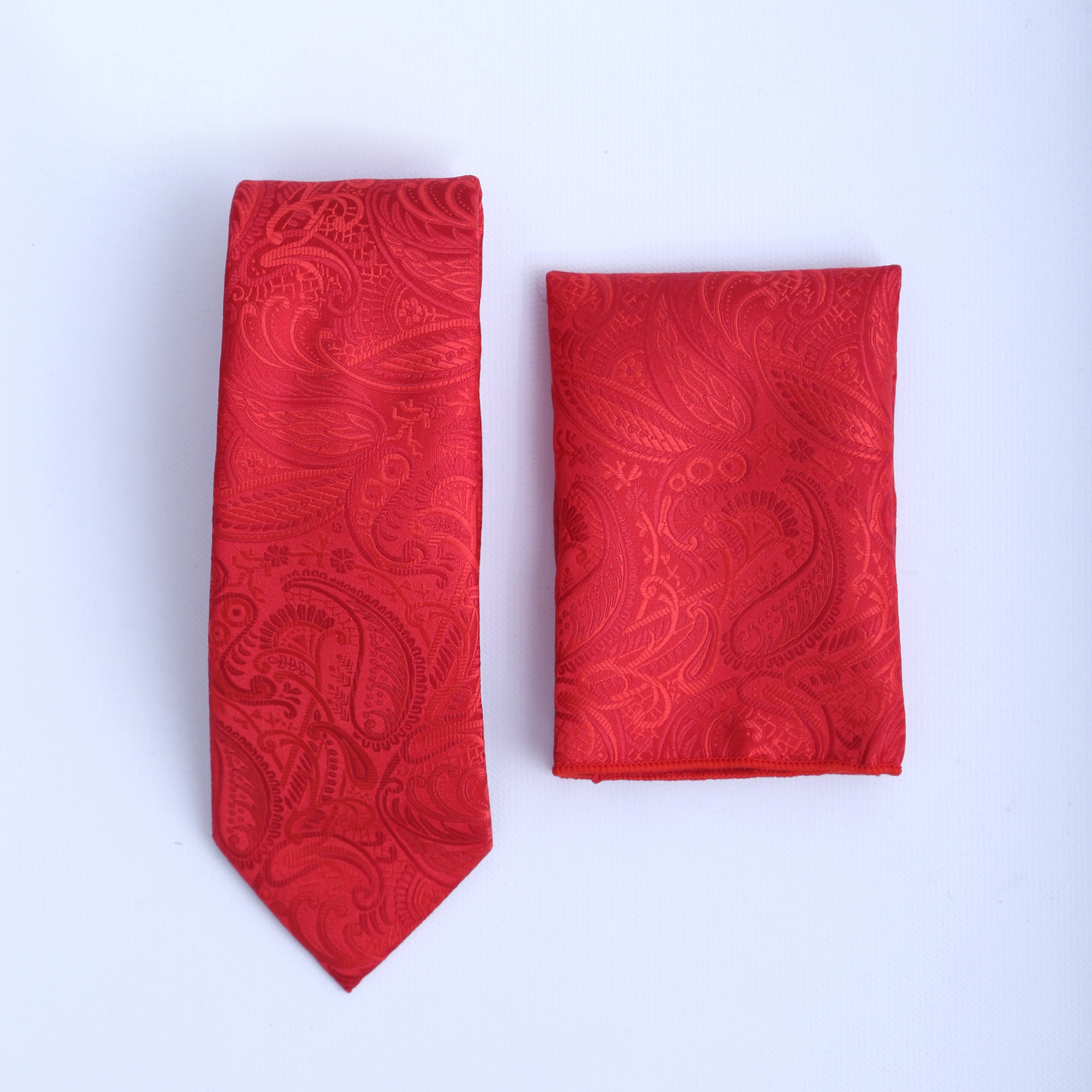 Red Print Tie and Pocket Square