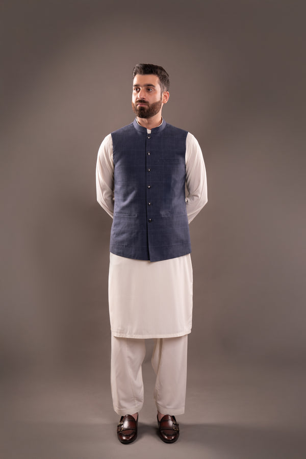 NAVY BLUE CHECK WAISTCOAT