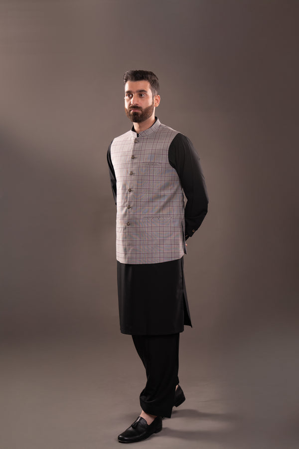 SLATE CHECK WAISTCOAT