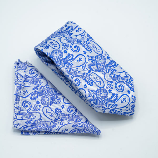 AZURE PAISLEY TIE & POCKET SQUARE