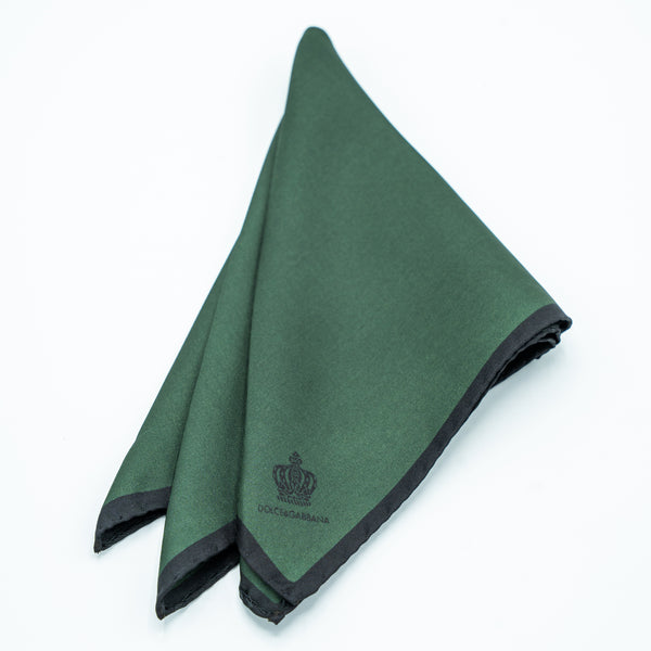 DOLCE & GABBANA GREEN CROWN POCKET SQUARE