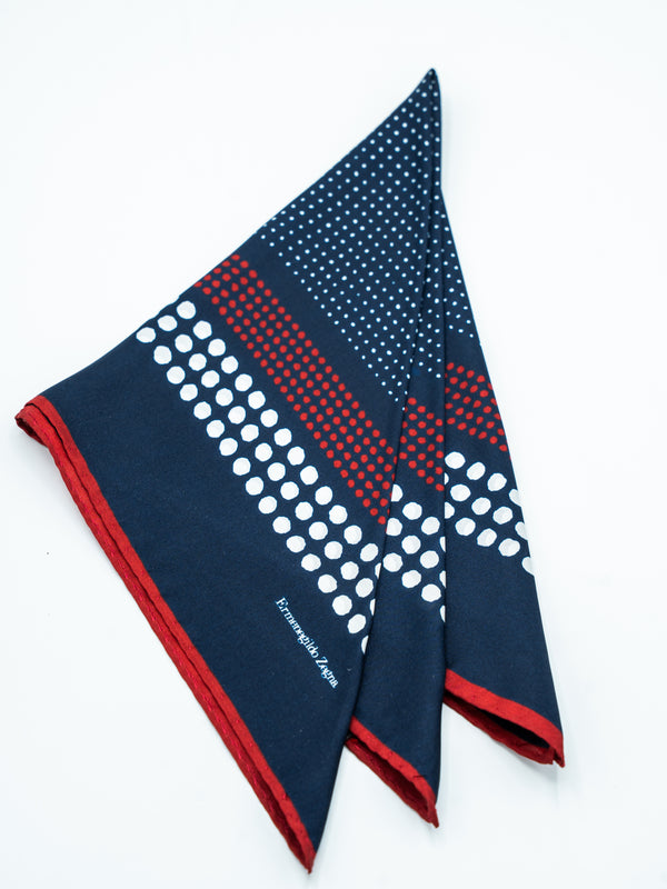 ZEGNA NAVY AND RED STRIPED POCKET SQUARE