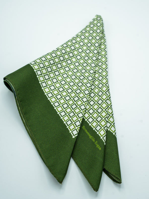 ZEGNA GREEN GEOMETRIC POCKET SQUARE