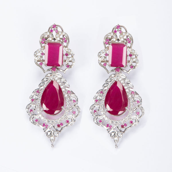 Majestic Radiant Red Cut Stone Earrings