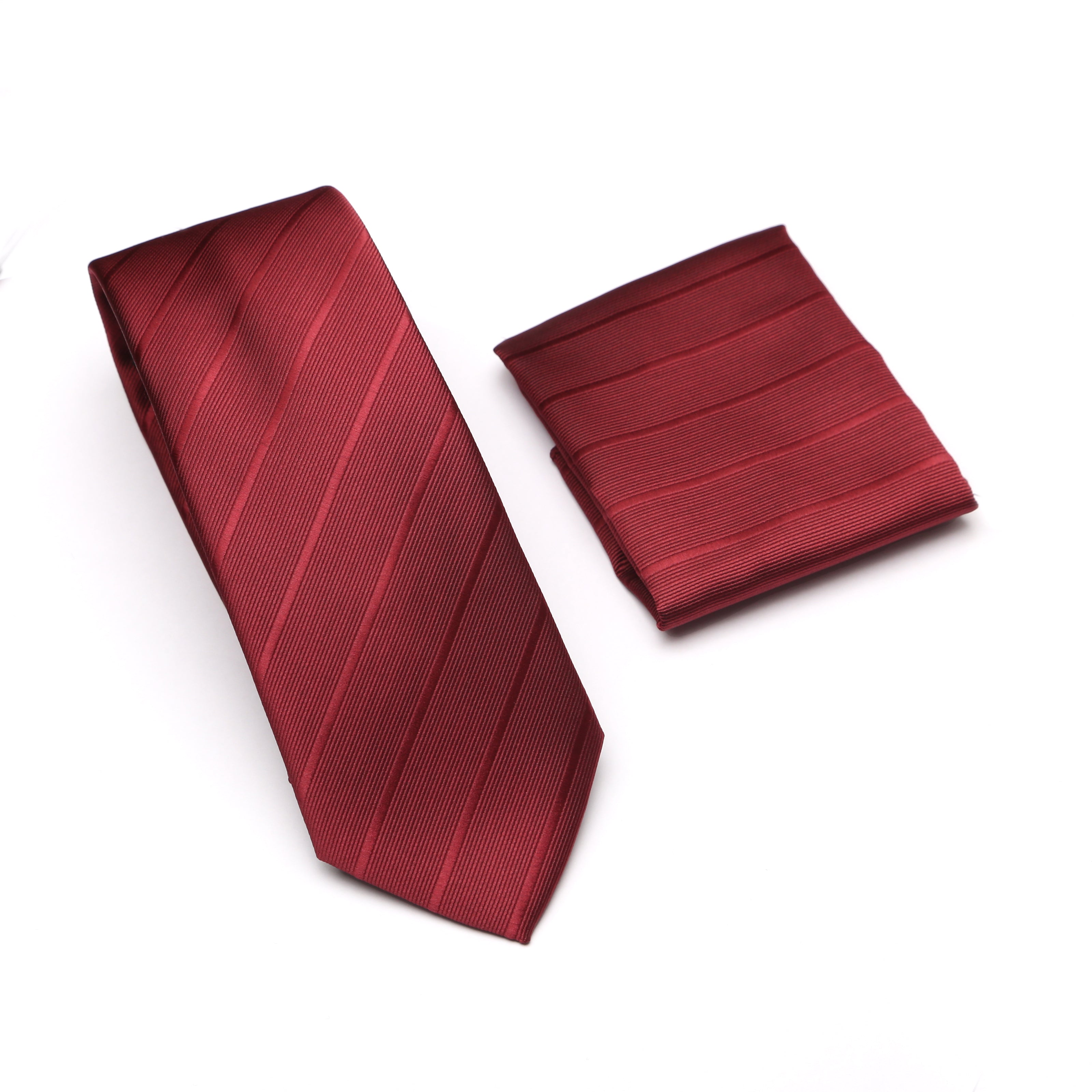 Maroon Strip Tie and Pocket Square